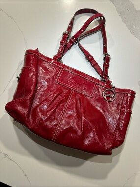 Coach Red Leather Shoulder Bag with Silver Hardware